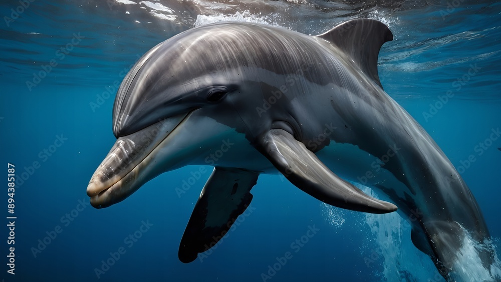 Obraz premium A dolphin soaring above the water with joy