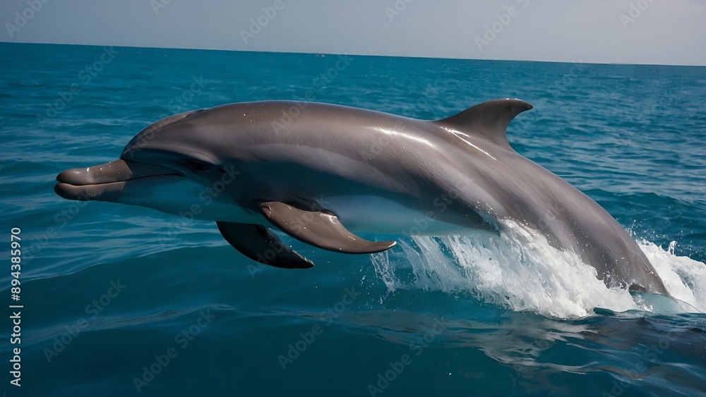 Fototapeta premium A dolphin leaping with joy in the vibrant sea
