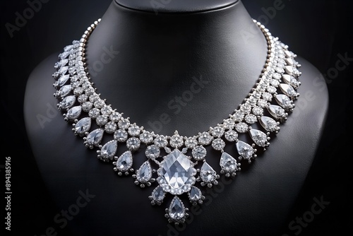 luxury diamond necklace dark background photo