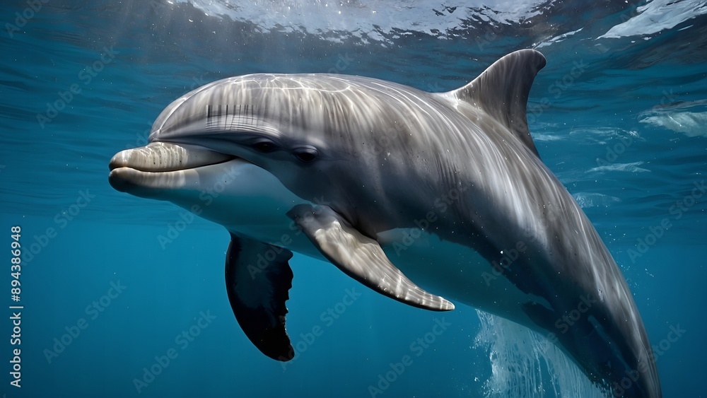 Naklejka premium A dolphin making a majestic leap into the sky