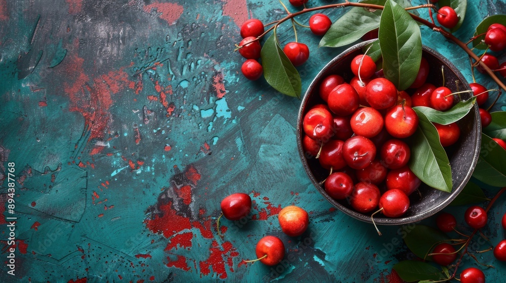 Fresh Cherries in a Bowl on Artistic Background Fresh Cherries in a Bowl on Artistic Background