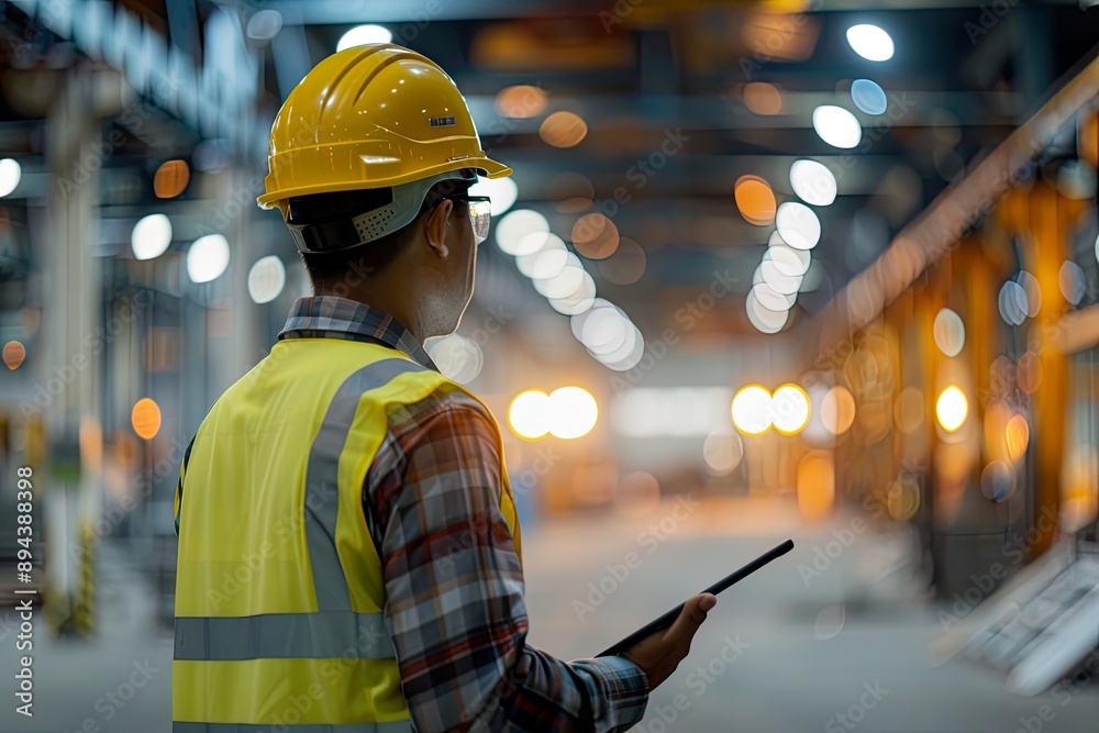 Construction Worker with Tablet at Industrial Site Construction Worker with Tablet at Industrial Site