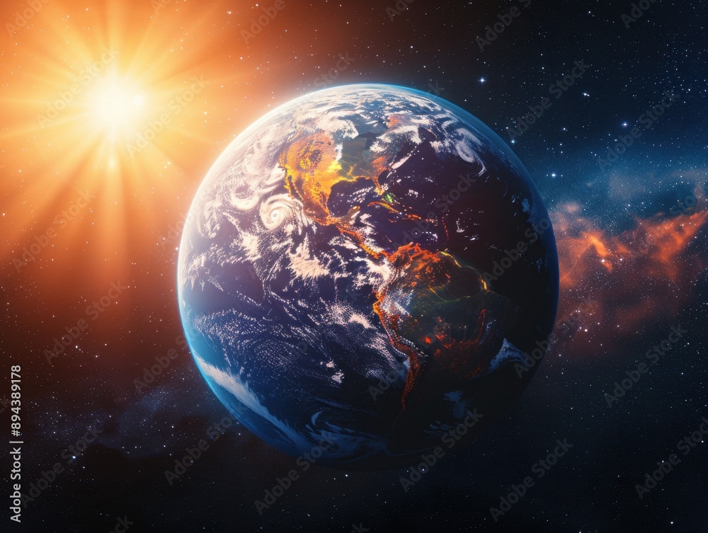 Fototapeta premium A vibrant and detailed image of the Earth against a celestial backdrop.