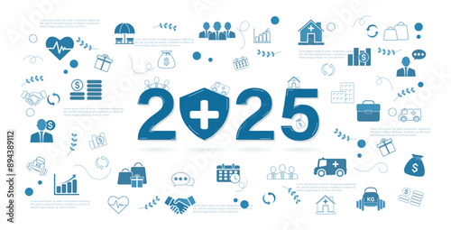 2025 health insurance concept. goal medical and healthcare priority, health insurance concept, new year resolutions goal. icons vector illustration