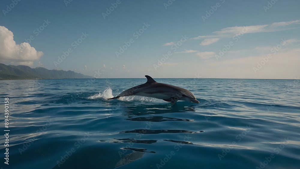 Naklejka premium A dolphin breaching the waves with exuberance