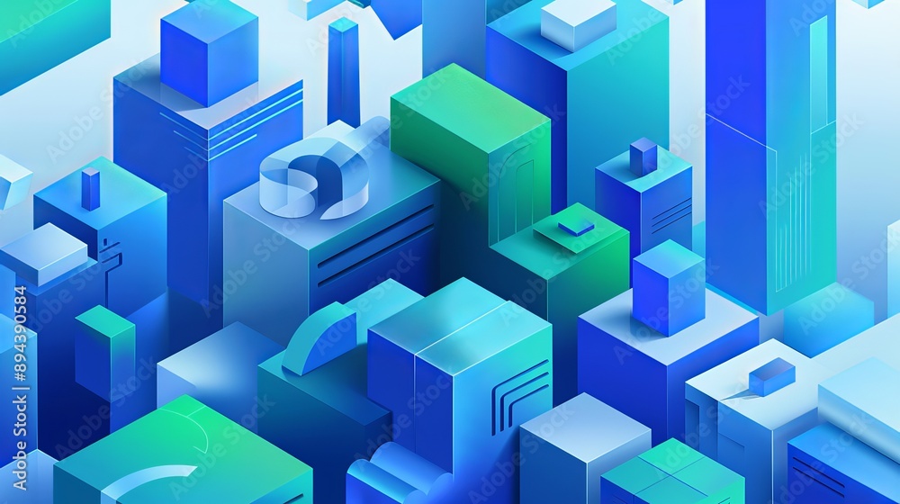 Abstract Blue and Green 3D Shapes Abstract Blue and Green 3D Shapes