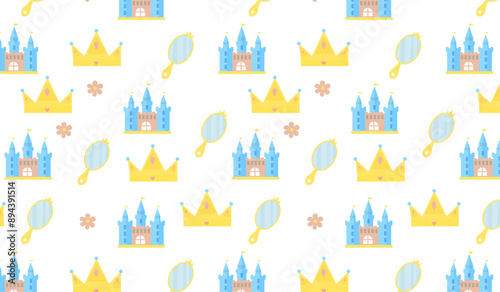 Princess Pattern with castle, mirror and crown.