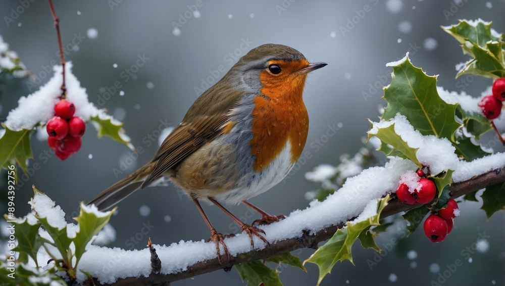 A cheerful robin with a bright red breast perched A cheerful robin with a bright red breast perched