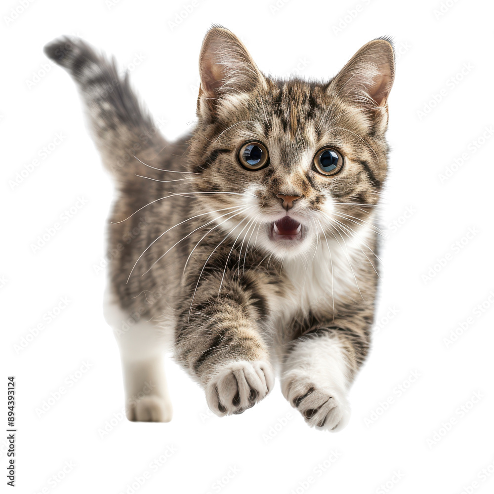 Obraz premium Adorable Kitten Captured Mid-Leap, Expressing Pure Joy and Curiosity