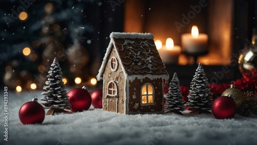 genrative ai A gingerbread house with candy and icing. Christmas Holidays background
