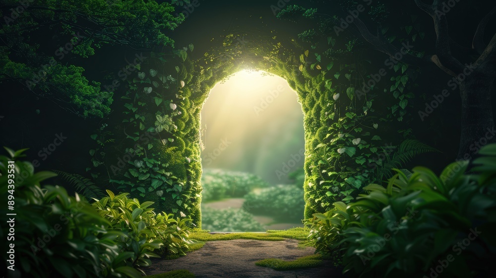 Fototapeta premium A surreal composition depicting a keyhole with light streaming through, symbolizing the journey of transformation and change.