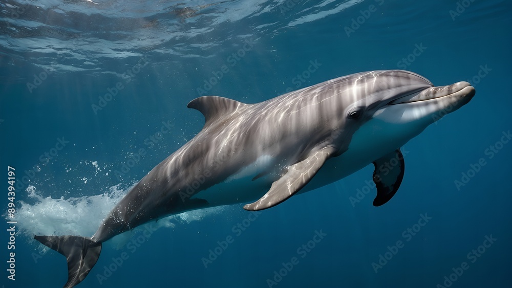 Fototapeta premium A dolphin leaping high above the sparkling water
