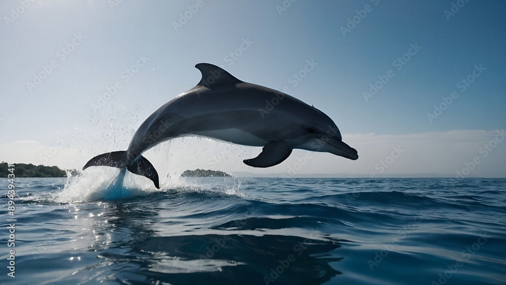 Fototapeta premium Dolphins swimming in a group, enjoying the ocean's embrace