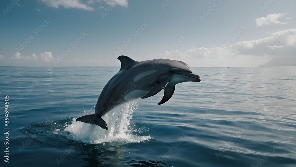 Fototapeta premium A pair of dolphins gliding smoothly through the turquoise sea