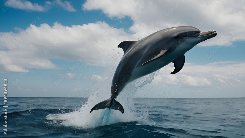 Fototapeta premium Dolphins creating stunning water trails as they leap together