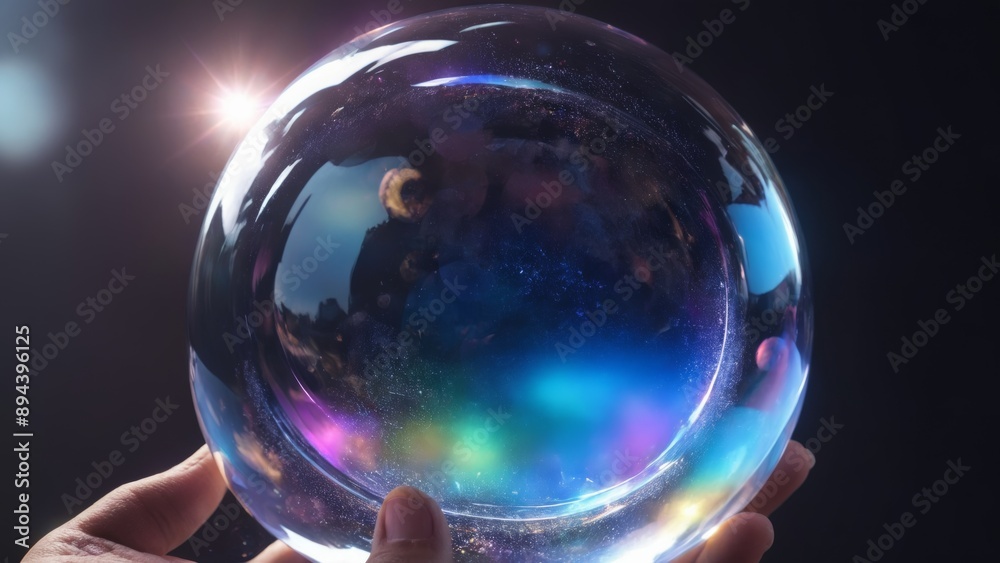 Glass Ball with Purple and Blue Design and Light Shining in Background