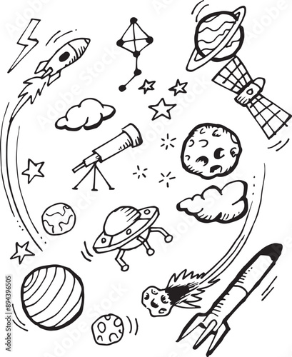 space doodle hand drawn style vector illustration