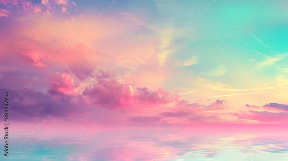A mesmerizing pastel-colored sunset sky reflecting over a serene and tranquil ocean. Calm and peaceful. A mesmerizing pastel-colored sunset sky reflecting over a serene and tranquil ocean. Calm and peaceful.