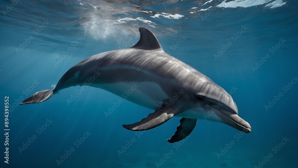Obraz premium A dolphin emerging from the sea with vibrant energy