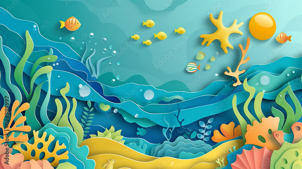World oceans day illustration in paper style. World oceans day illustration in paper style.