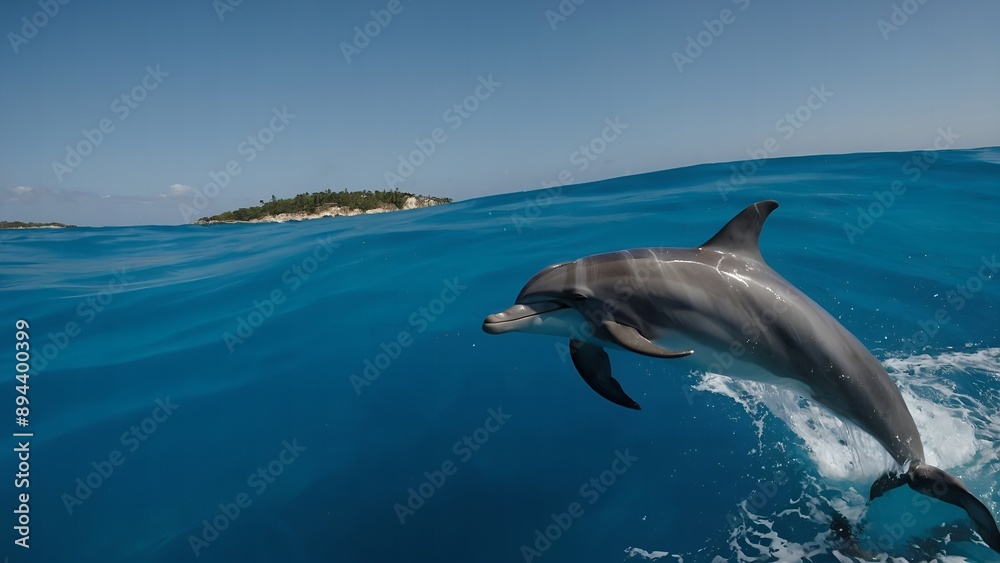 Naklejka premium A dolphin rising above the waves with elegance