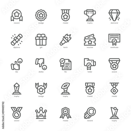 Reward and Badge icon pack for your website, mobile, presentation, and logo design. Reward and Badge icon outline design. Vector graphics illustration and editable stroke.