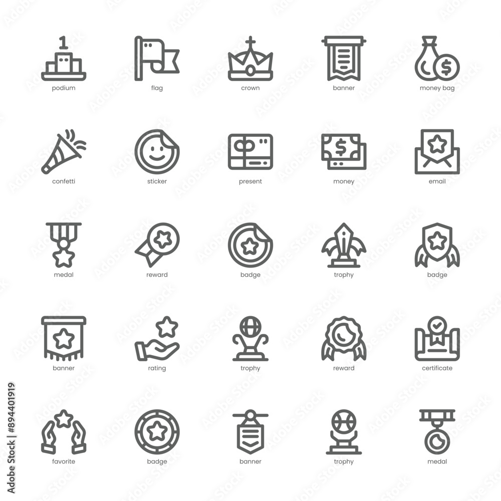 Reward and Badge icon pack for your website, mobile, presentation, and logo design. Reward and Badge icon outline design. Vector graphics illustration and editable stroke. Reward and Badge icon pack for your website, mobile, presentation, and logo design. Reward and Badge icon outline design. Vector graphics illustration and editable stroke.