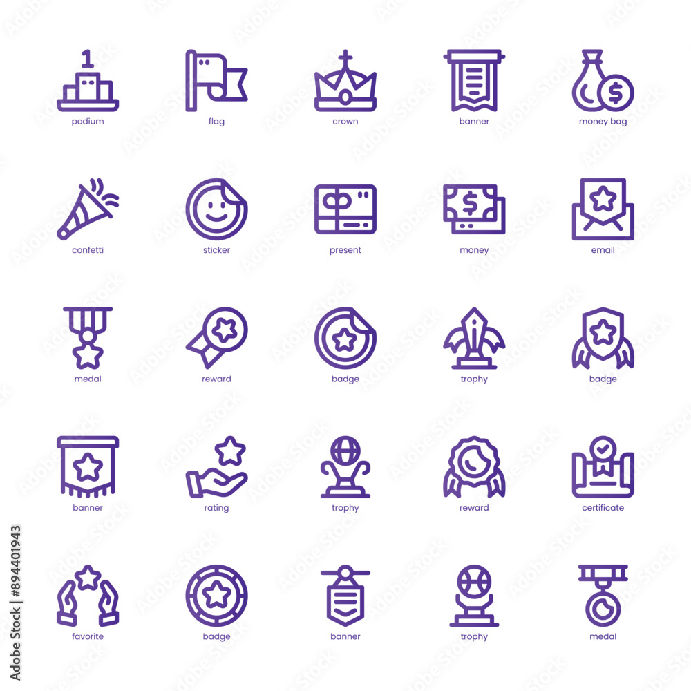 Reward and Badge icon pack for your website, mobile, presentation, and logo design. Reward and Badge icon basic line gradient design. Vector graphics illustration and editable stroke. Reward and Badge icon pack for your website, mobile, presentation, and logo design. Reward and Badge icon basic line gradient design. Vector graphics illustration and editable stroke.