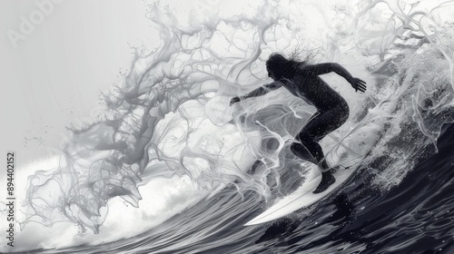 Surfer Riding a Wave with Splashing Water
