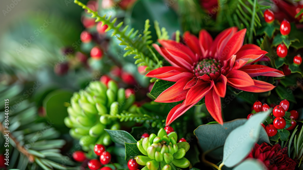 Festive Christmas Centerpiece With Red Flowers Festive Christmas Centerpiece With Red Flowers