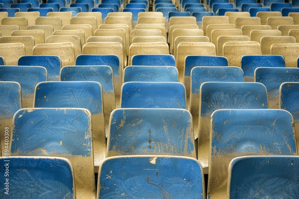 Naklejka premium Empty snow-covered stands of the stadium. Beautiful simple AI generated image in 4K, unique.