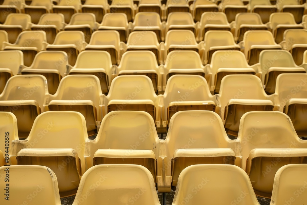 Naklejka premium Empty stands and seats for fans and fans in the open-air stadium. Lack of fans during the pandemic.. Beautiful simple AI generated image in 4K, unique.