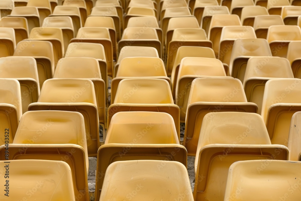 Naklejka premium Empty stands and seats for fans and fans in the open-air stadium. Lack of fans during the pandemic.. Beautiful simple AI generated image in 4K, unique.