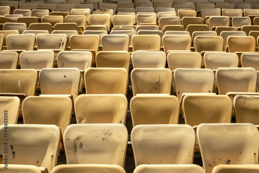 Fototapeta premium Empty stands and seats for fans and fans in the open-air stadium. Lack of fans during the pandemic.. Beautiful simple AI generated image in 4K, unique.