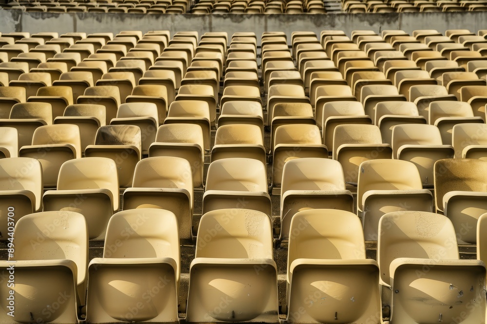 Naklejka premium Empty snow-covered stands of the stadium. Beautiful simple AI generated image in 4K, unique.
