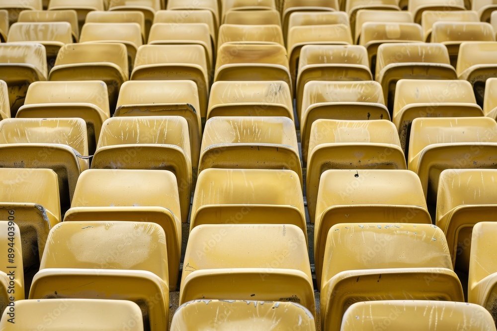 Naklejka premium Empty snow-covered stands of the stadium. Beautiful simple AI generated image in 4K, unique.