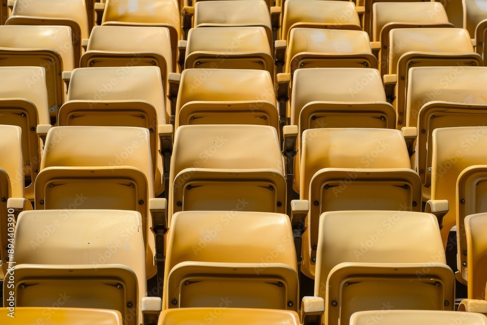 Naklejka premium Empty stands and seats for fans and fans in the open-air stadium. Lack of fans during the pandemic.. Beautiful simple AI generated image in 4K, unique.