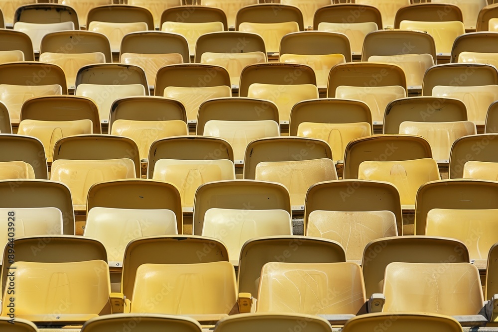 Fototapeta premium Empty stands and seats for fans and fans in the open-air stadium. Lack of fans during the pandemic.. Beautiful simple AI generated image in 4K, unique.