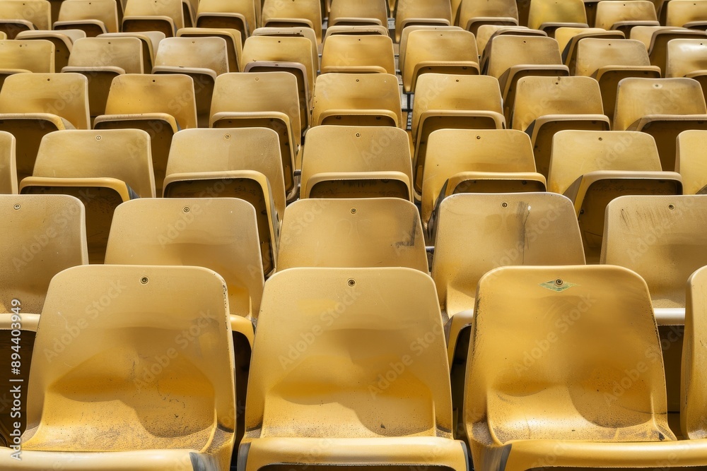 Fototapeta premium Empty stands and seats for fans and fans in the open-air stadium. Lack of fans during the pandemic.. Beautiful simple AI generated image in 4K, unique.