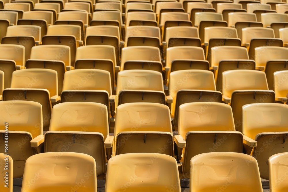 Naklejka premium Empty stands and seats for fans and fans in the open-air stadium. Lack of fans during the pandemic.. Beautiful simple AI generated image in 4K, unique.