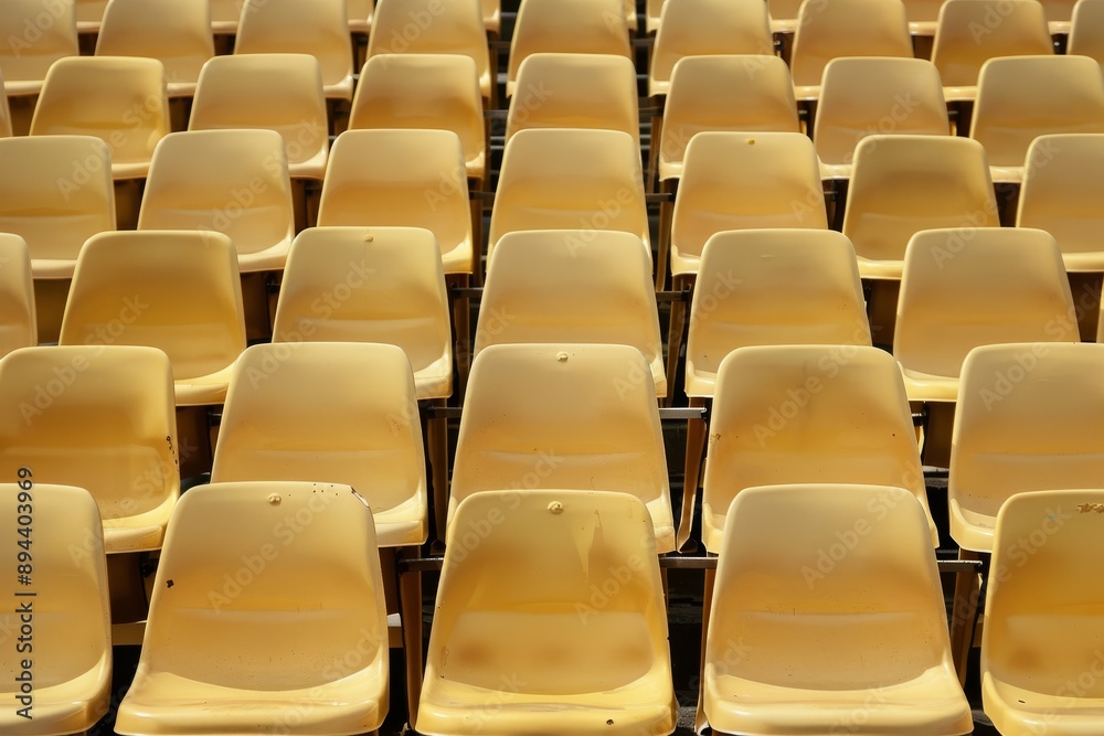 Fototapeta premium Empty stands and seats for fans and fans in the open-air stadium. Lack of fans during the pandemic.. Beautiful simple AI generated image in 4K, unique.