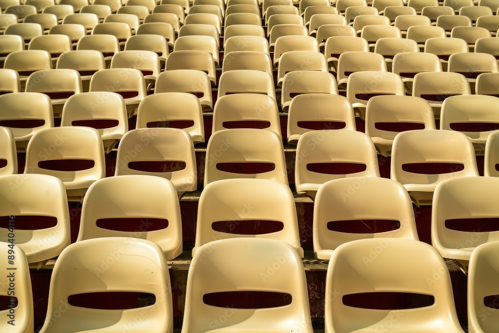 Fototapeta premium Empty stands and seats for fans and fans in the open-air stadium. Lack of fans during the pandemic.. Beautiful simple AI generated image in 4K, unique.