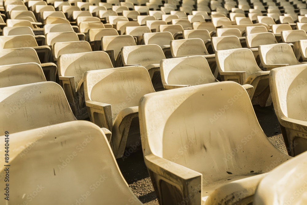 Obraz premium Empty stands and seats for fans and fans in the open-air stadium. Lack of fans during the pandemic.. Beautiful simple AI generated image in 4K, unique.
