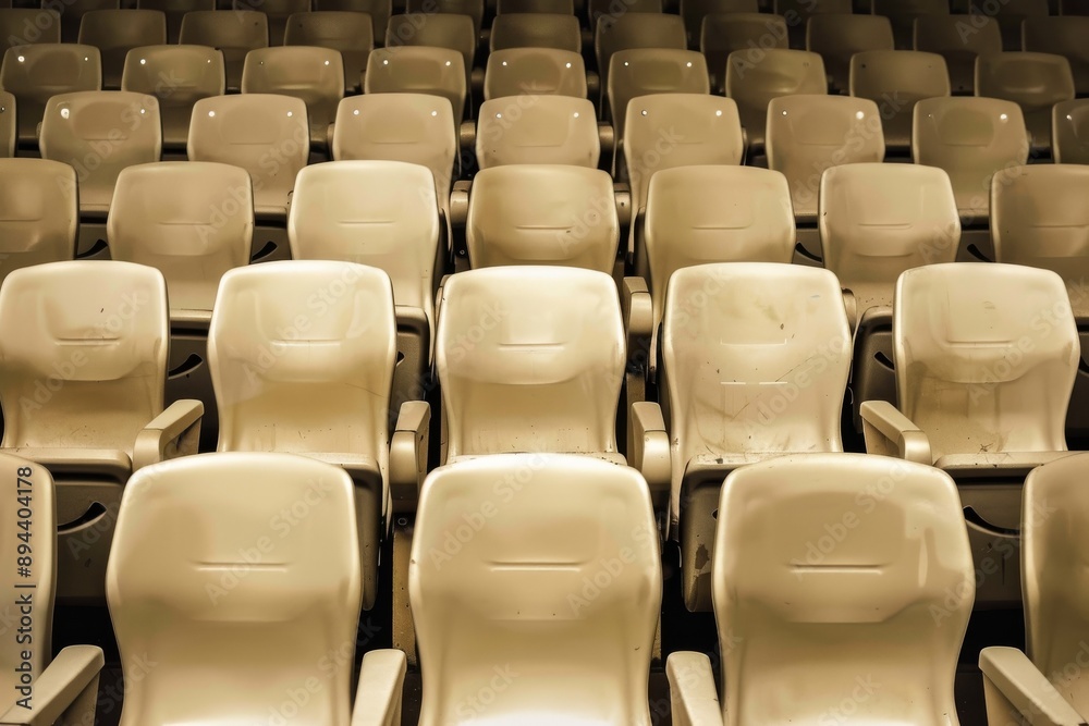 Fototapeta premium Empty stands and seats for fans and fans in the open-air stadium. Lack of fans during the pandemic.. Beautiful simple AI generated image in 4K, unique.