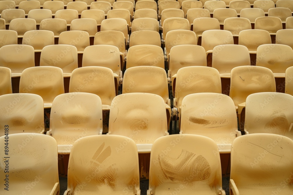Fototapeta premium Empty stands and seats for fans and fans in the open-air stadium. Lack of fans during the pandemic.. Beautiful simple AI generated image in 4K, unique.