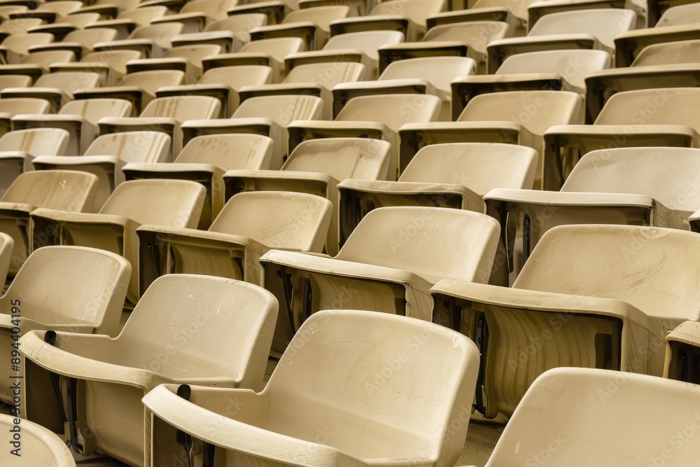 Fototapeta premium Empty stands and seats for fans and fans in the open-air stadium. Lack of fans during the pandemic.. Beautiful simple AI generated image in 4K, unique.