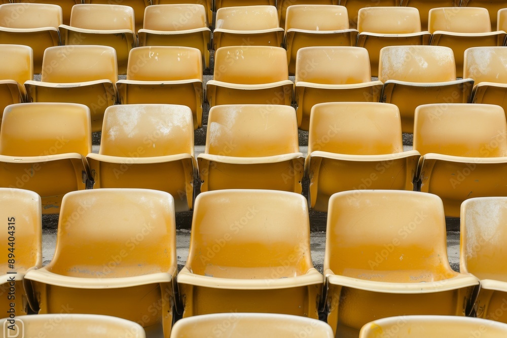 Fototapeta premium Empty stands and seats for fans and fans in the open-air stadium. Lack of fans during the pandemic.. Beautiful simple AI generated image in 4K, unique.