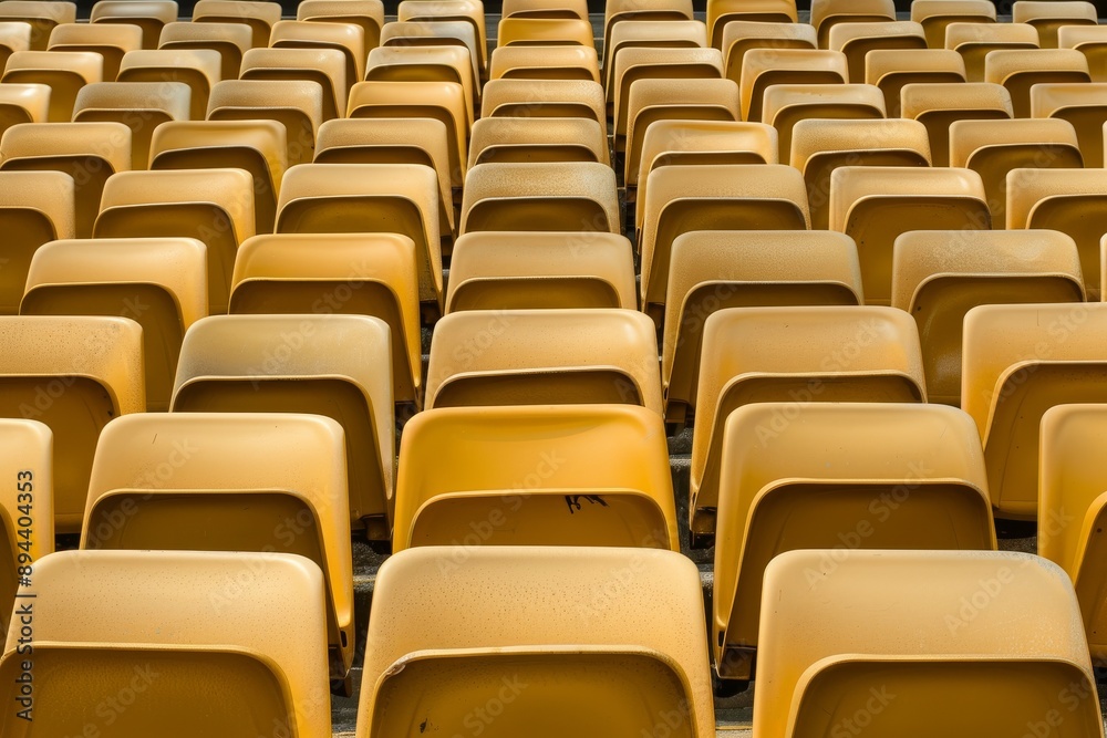 Fototapeta premium Empty stands and seats for fans and fans in the open-air stadium. Lack of fans during the pandemic.. Beautiful simple AI generated image in 4K, unique.