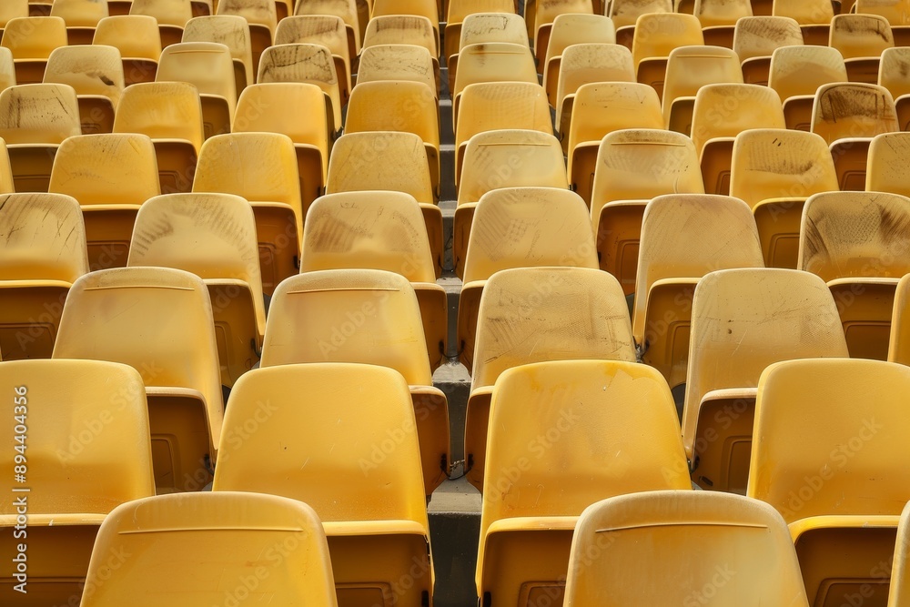Naklejka premium Empty stands and seats for fans and fans in the open-air stadium. Lack of fans during the pandemic.. Beautiful simple AI generated image in 4K, unique.