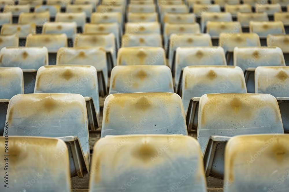 Naklejka premium Empty stands and seats for fans and fans in the open-air stadium. Lack of fans during the pandemic.. Beautiful simple AI generated image in 4K, unique.